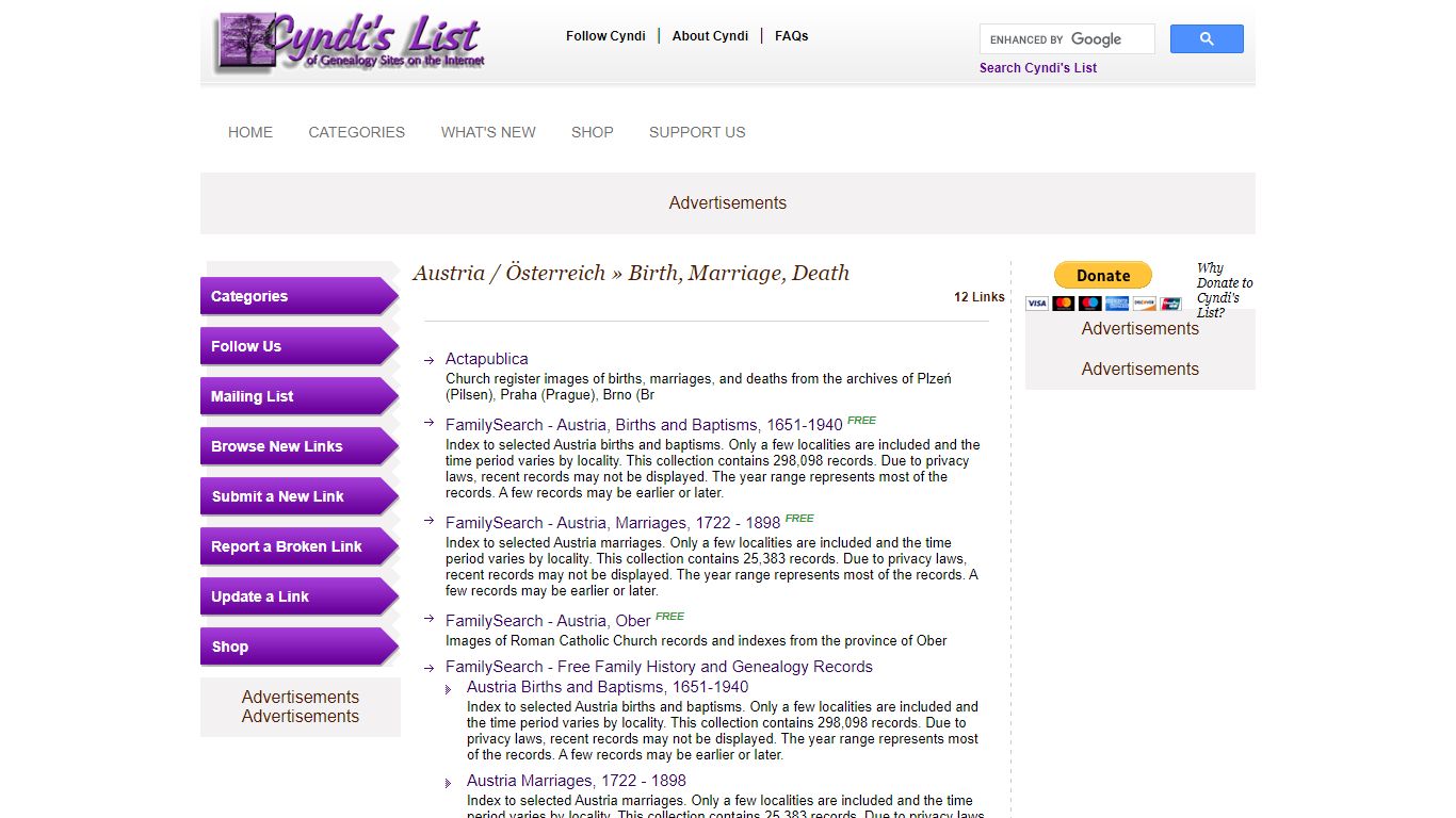 Cyndi's List - Austria / Österreich - Birth, Marriage, Death