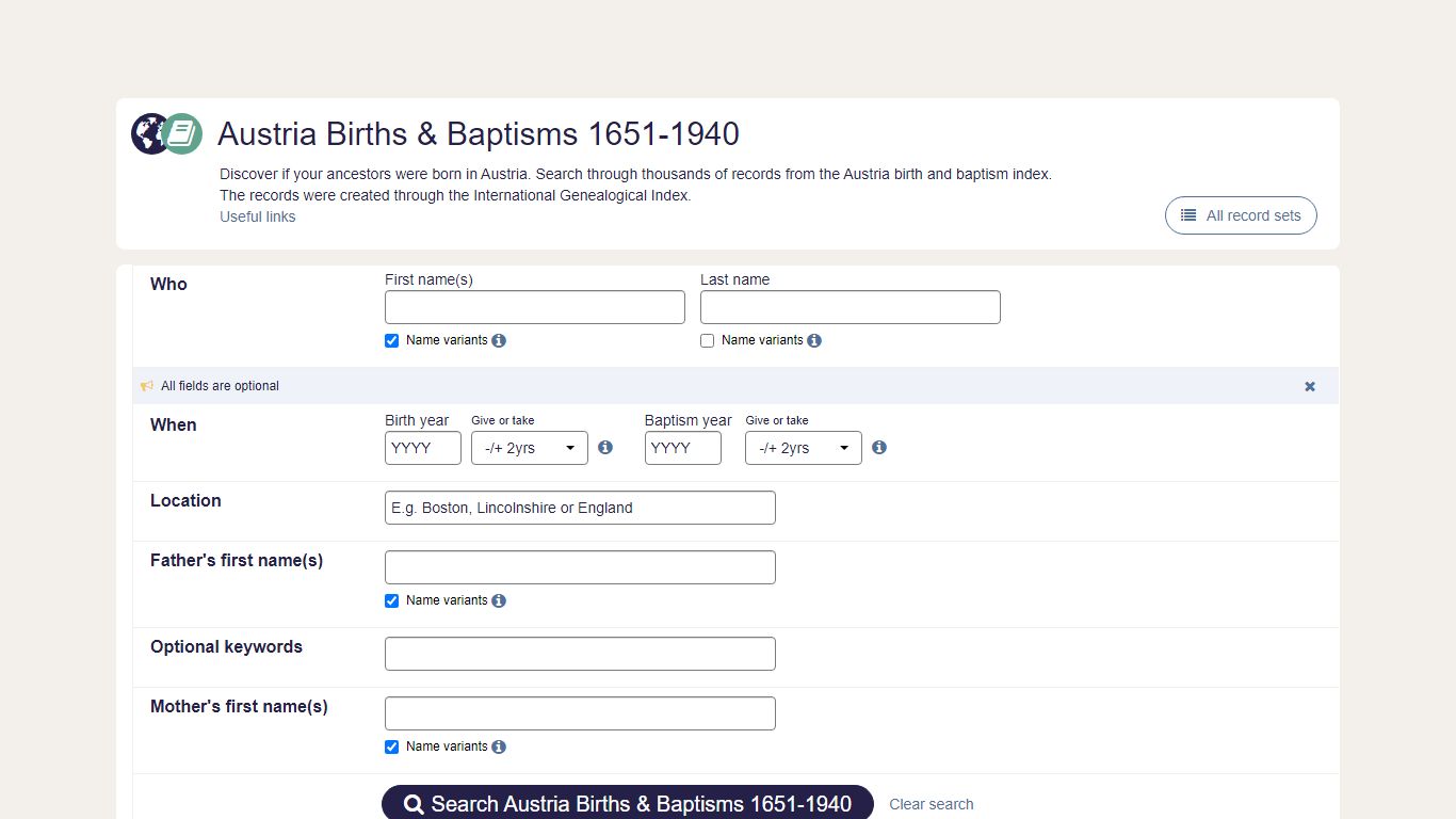 Austria Births & Baptisms 1651-1940 | findmypast.com