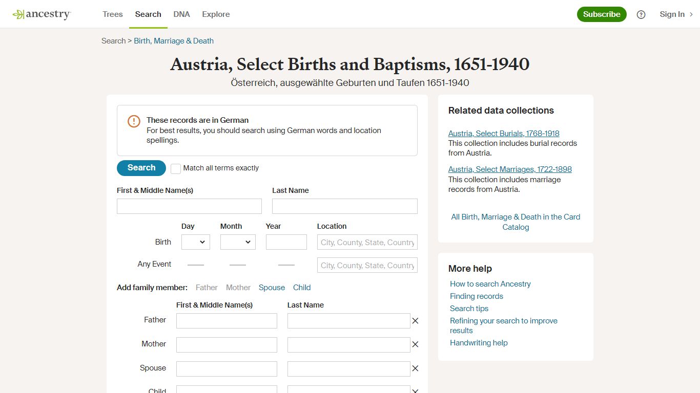 Austria, Select Births and Baptisms, 1651-1940 - Ancestry